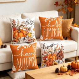 Amorly 4 Pack 45Cm Fall Throw Pillow Covers, Hello Pumpkin Happy Autumn Slogan Print, Cushion Cases, No Pillow Inserts, Home Decor - thumbnail 7
