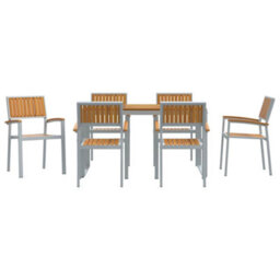 Berkfield Garden Dining Set 7 Pcs Grey And Brown 140 X 80 X 75 Cm - thumbnail 7