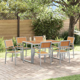 Berkfield Garden Dining Set 7 Pcs Grey And Brown 140 X 80 X 75 Cm
