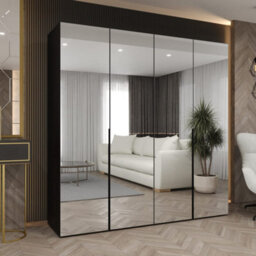 Arte Black Mirrored Hinged Door Wardrobe 200Cm - Contemporary Bedroom Storage With Mirrored Doors And Bold Stylish Design - thumbnail 1