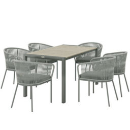 Wyld Haus Riluvi Grey 7-Piece Outdoor Dining Set - 6 Cushioned Chairs And Rectangular Acacia Wood-Top Table - thumbnail 2