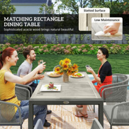 Wyld Haus Riluvi Grey 7-Piece Outdoor Dining Set - 6 Cushioned Chairs And Rectangular Acacia Wood-Top Table - thumbnail 5