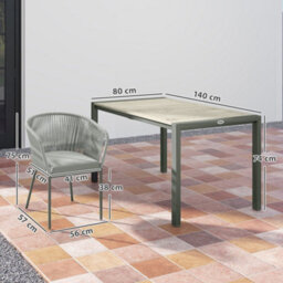 Wyld Haus Riluvi Grey 7-Piece Outdoor Dining Set - 6 Cushioned Chairs And Rectangular Acacia Wood-Top Table - thumbnail 3