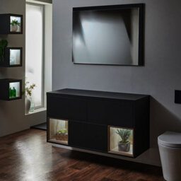 Homestylestore Black Grey 1200mm Wall Hung Bathroom Vanity Unit With Led Light - thumbnail 3