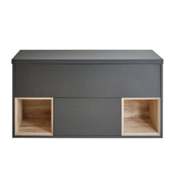 Homestylestore Black Grey 1200mm Wall Hung Bathroom Vanity Unit With Led Light - thumbnail 1
