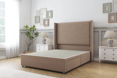"Sloomy Devonshire Mink Plush Divan Bed Base No Drawers With 54"" Wingback Headboard 6' Super King" - image 1