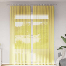 Berkfield Durable Voile Curtains With Rod Pockets 2 Pcs Yellow - thumbnail 2