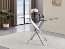 Furnizone UK Rexel 4-Seater 120Cm Rectangular Clear Glass Dining Table And 4 Monza Pink Velvet Chairs - thumbnail 2