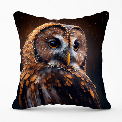 Warren Reed Designer Tawny Owl Face Splashart Dark Background Outdoor Cushion 45Cm X 45Cm - image 1