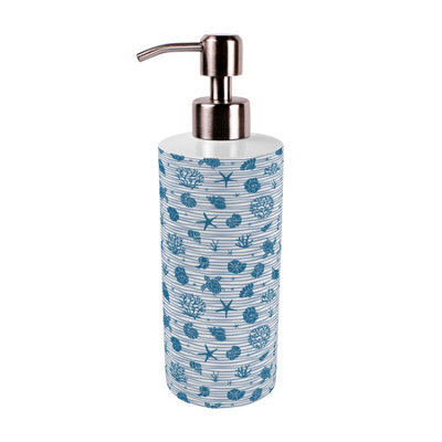 Purely Home Striped Seashells Stainless Steel Soap Dispenser - Light Blue Pump Action Refillable Bathroom & Kitchen Décor - image 1