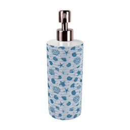 Purely Home Striped Seashells Stainless Steel Soap Dispenser - Light Blue Pump Action Refillable Bathroom & Kitchen Décor - thumbnail 3