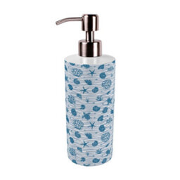Purely Home Striped Seashells Stainless Steel Soap Dispenser - Light Blue Pump Action Refillable Bathroom & Kitchen Décor