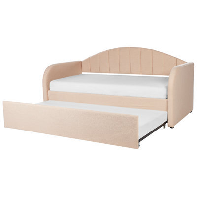 Beliani Trundle Bed Boucle Eyburie 90 X 200 Cm (Eu Single) Peach Pink - image 1