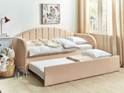 Beliani Trundle Bed Boucle Eyburie 90 X 200 Cm (Eu Single) Peach Pink - thumbnail 2