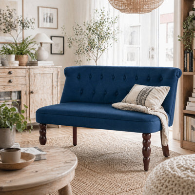 Wyld Haus Layono Dark Blue Velvet-Feel Diamond Button Tufted Wingback 2-Seater Sofa - image 1