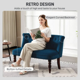 Wyld Haus Layono Dark Blue Velvet-Feel Diamond Button Tufted Wingback 2-Seater Sofa - thumbnail 4