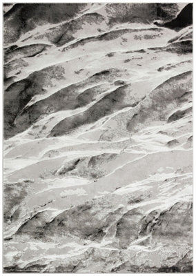 Silver Grey Abstract Funky Modern Rug Easy To Clean Living Room Bedroom And Dining Room -160Cm X 220Cm - image 1