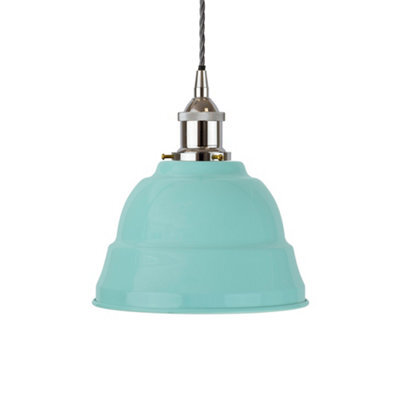 Duck Egg Blue Lincoln Painted Dome Pendant Light With Nickel Lamp Holder And Grey Twisted Cable - Se Home - image 1