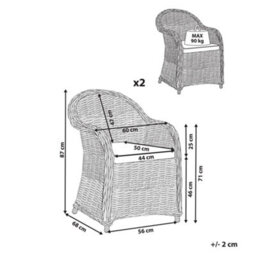 Beliani Set Of 2 Rattan Garden Armchairs With Cushions Susua Ii, Indoor & Outdoor, Natural - thumbnail 3