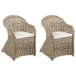 Beliani Set Of 2 Rattan Garden Armchairs With Cushions Susua Ii, Indoor & Outdoor, Natural