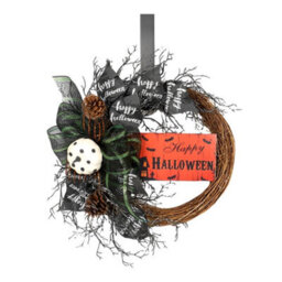 Living And Home Brown Round Simulated Halloween Wreath Wall Hanging Decoration With Bows Dia 40Cm - thumbnail 3