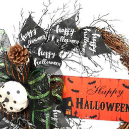 Living And Home Brown Round Simulated Halloween Wreath Wall Hanging Decoration With Bows Dia 40Cm - thumbnail 4
