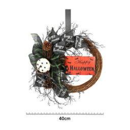 Living And Home Brown Round Simulated Halloween Wreath Wall Hanging Decoration With Bows Dia 40Cm - thumbnail 5