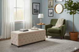 120Cm Wide Empire Ottoman Storage Box With Legs, Cream Velvet Chesterfield Upholstered Ottoman Footstool Coffee Table - thumbnail 6
