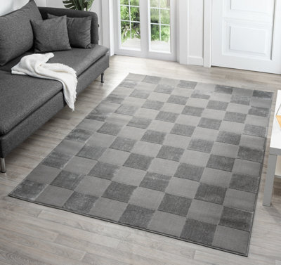 Vellure Modern Indoor Living Room Area Rug Embossed Metallic Sheen Grid Design Grey 60X220 Cm - image 1