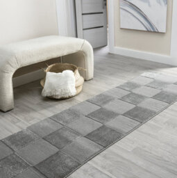 Vellure Modern Indoor Living Room Area Rug Embossed Metallic Sheen Grid Design Grey 60X220 Cm - thumbnail 8