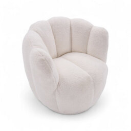 Teddy Boucle Fabric White Naomi Scalloped Barrel Chair - thumbnail 4