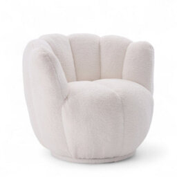 Teddy Boucle Fabric White Naomi Scalloped Barrel Chair - thumbnail 3