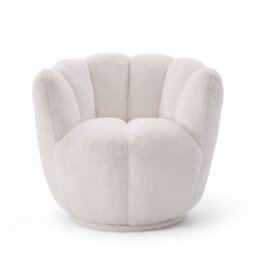 Teddy Boucle Fabric White Naomi Scalloped Barrel Chair - thumbnail 2