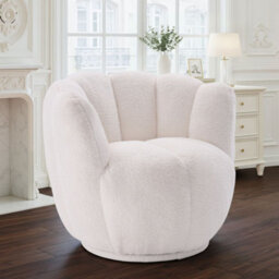 Teddy Boucle Fabric White Naomi Scalloped Barrel Chair - thumbnail 1