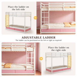 Comfy Living Wooden Kids Childrens White Single Bunk Bed With Storage In Pink - thumbnail 4