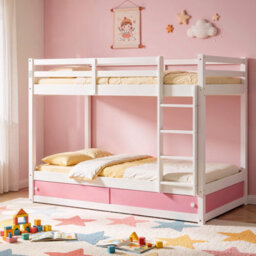 Comfy Living Wooden Kids Childrens White Single Bunk Bed With Storage In Pink - thumbnail 3