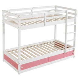 Comfy Living Wooden Kids Childrens White Single Bunk Bed With Storage In Pink - thumbnail 7