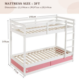 Comfy Living Wooden Kids Childrens White Single Bunk Bed With Storage In Pink - thumbnail 6