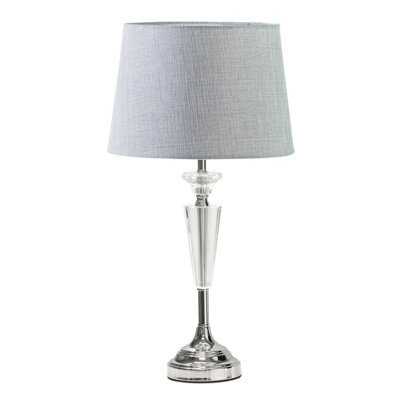 Lighting Supermarket Kwartz Modern Faceted Glass Crystal Chrome Table Lamp With Grey Linen Shade - image 1
