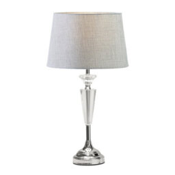 Lighting Supermarket Kwartz Modern Faceted Glass Crystal Chrome Table Lamp With Grey Linen Shade - thumbnail 2