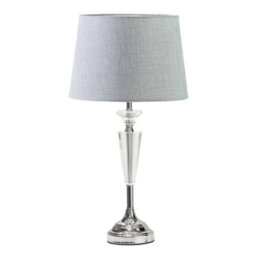 Lighting Supermarket Kwartz Modern Faceted Glass Crystal Chrome Table Lamp With Grey Linen Shade - thumbnail 1