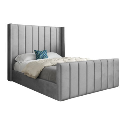 Maryland Straight Winged Upholstered Soft Velvet Designer Bed Frame - image 1