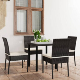 Berkfield 5 Piece Outdoor Dining Set With Cushions Poly Rattan Black