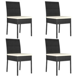 Berkfield 5 Piece Outdoor Dining Set With Cushions Poly Rattan Black - thumbnail 6