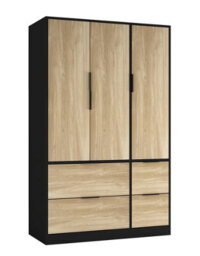 Urbn-Living Urbnliving 3 Door Wardrobe With 4 Drawers  Wooden Bedroom Storage Cupboard With Hanging Rail For Clothes - Black Unit & Oak Doors - thumbnail 1