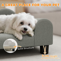 Pawhut Dog Sofa Bed, Cat Sofa With Backrest, Armrest, For Small Dogs, Grey - thumbnail 6
