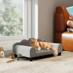 Pawhut Dog Sofa Bed, Cat Sofa With Backrest, Armrest, For Small Dogs, Grey - thumbnail 9