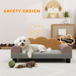 Pawhut Dog Sofa Bed, Cat Sofa With Backrest, Armrest, For Small Dogs, Grey - thumbnail 5