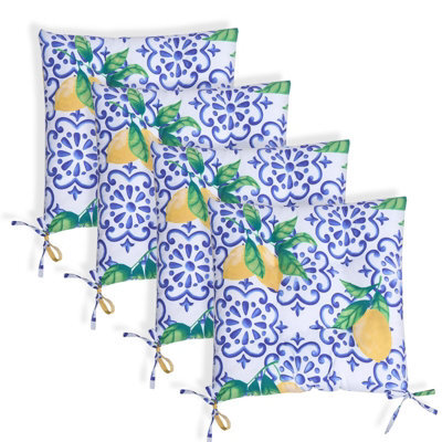 OHS Seat Pads 4 Garden Chairs Cover Ties Lemons Outdoor Cushions - image 1