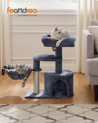 Feandrea Cat Tree, Small Cat Tower, Kitten Scratching Post, Smoky Grey - image 1